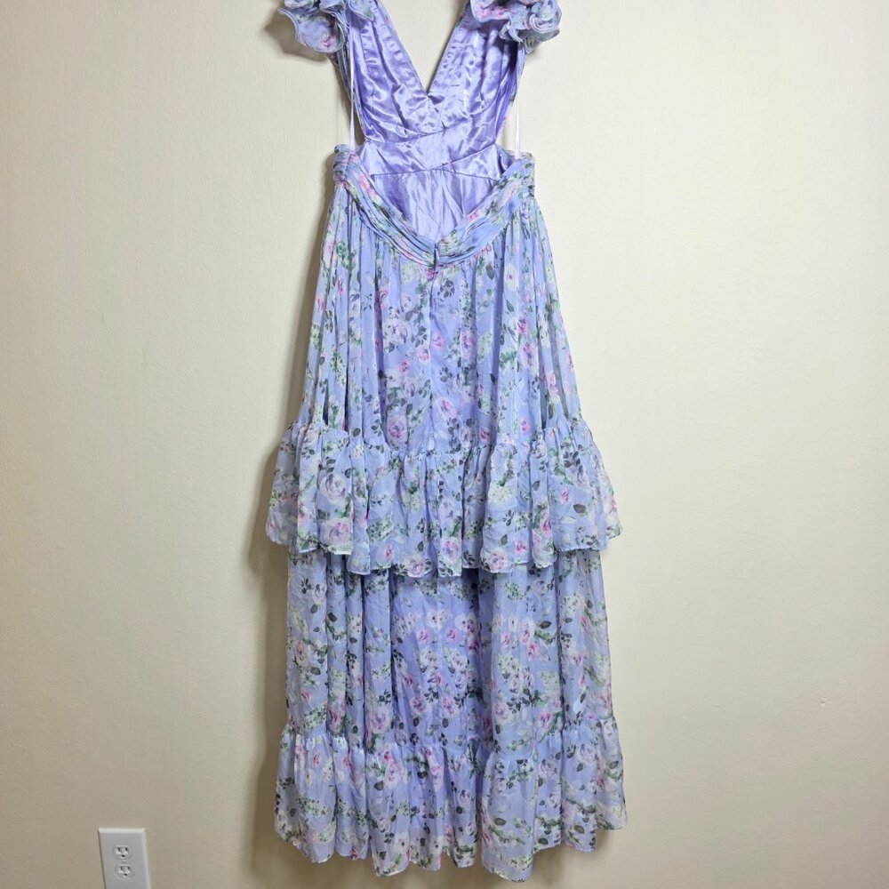 Ieena for Mac Duggal Ruffle Tiered Cut-Out Floral Chiffon Dress Size 4 MSRP $498 - Picture 8 of 12